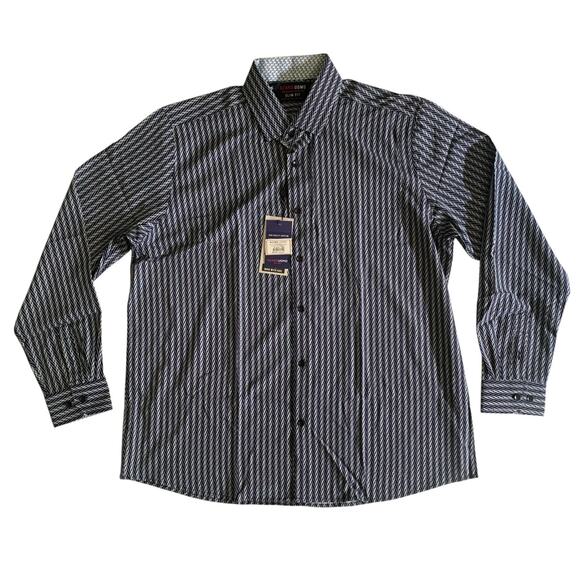 Azaro Uomo Men's Size 2XL Slim Fit Long Sleeve Geometric Button Up Stretch Shirt - Picture 2 of 16